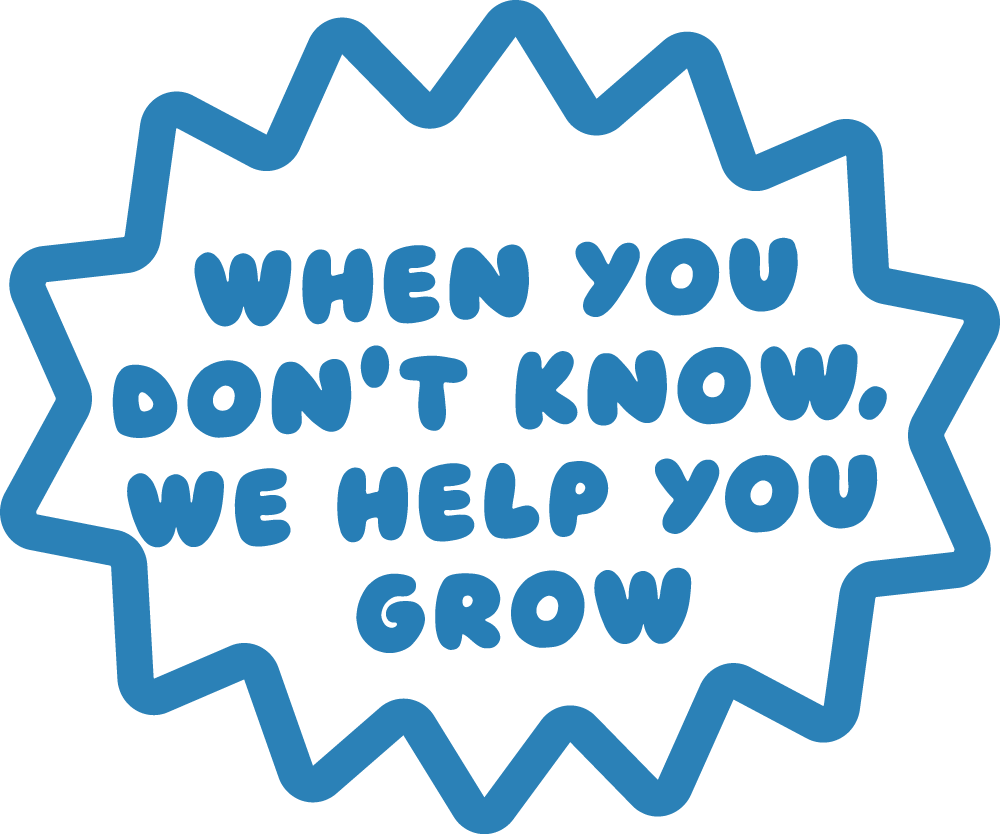 Plant Pals Quote: 'When You Don't Know, We Help You Grown' - A Supportive Message in Blue